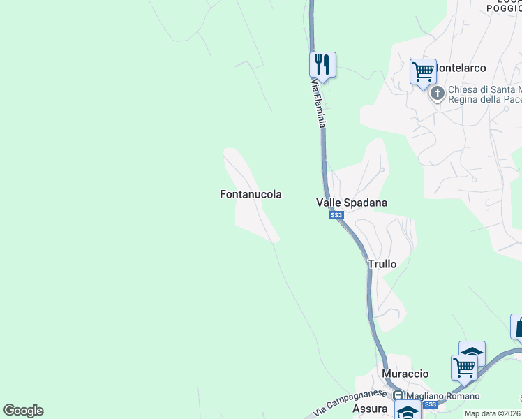 map of restaurants, bars, coffee shops, grocery stores, and more near 50 Via Fontanucola in Fontanucola