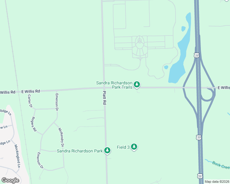 map of restaurants, bars, coffee shops, grocery stores, and more near 3090 East Willis Road in Saline