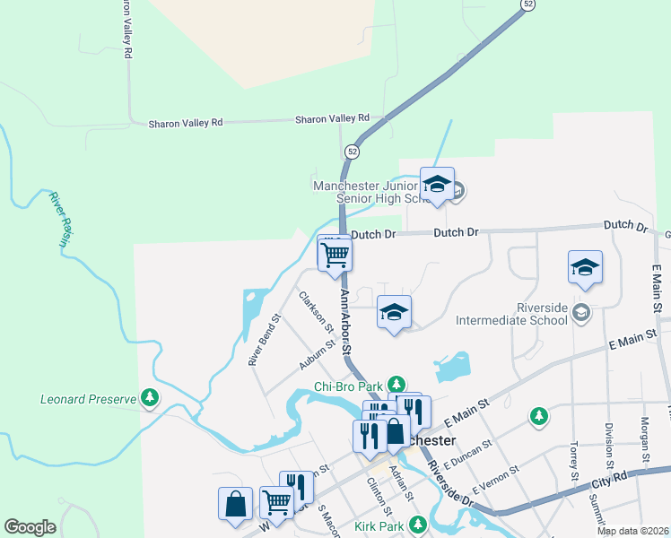 map of restaurants, bars, coffee shops, grocery stores, and more near 510 Ann Arbor Street in Manchester