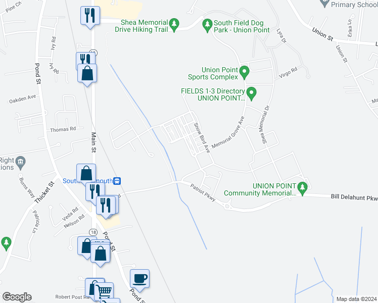 map of restaurants, bars, coffee shops, grocery stores, and more near 95 Parkview Street in Weymouth