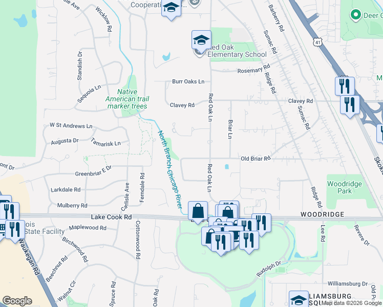 map of restaurants, bars, coffee shops, grocery stores, and more near 2094 Old Briar Road in Highland Park
