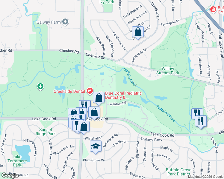 map of restaurants, bars, coffee shops, grocery stores, and more near 1130 Lake Cook Road in Buffalo Grove