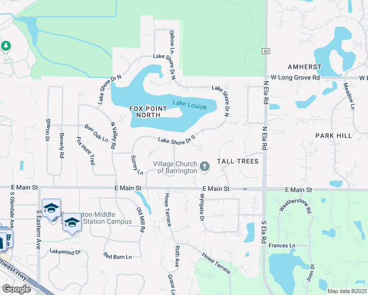 map of restaurants, bars, coffee shops, grocery stores, and more near 1510 Lake Shore Drive South in Barrington
