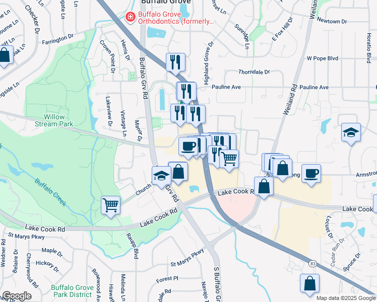 map of restaurants, bars, coffee shops, grocery stores, and more near in Buffalo Grove