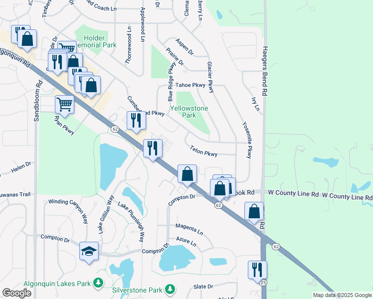 map of restaurants, bars, coffee shops, grocery stores, and more near 2008 Teton Parkway in Algonquin