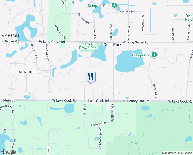 map of restaurants, bars, coffee shops, grocery stores, and more near 20245 Lea Road in Deer Park