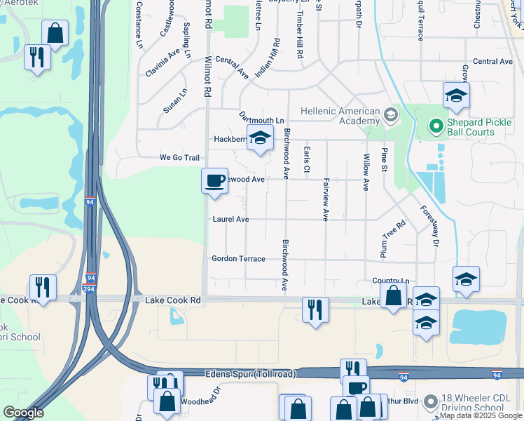 map of restaurants, bars, coffee shops, grocery stores, and more near 212 Park Lane in Deerfield