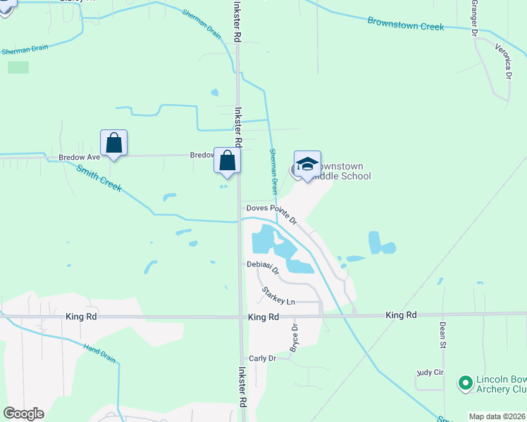 map of restaurants, bars, coffee shops, grocery stores, and more near 20248 Doves Pointe Drive in Brownstown Charter Township