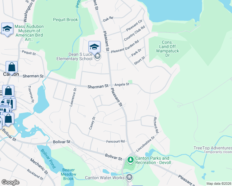 map of restaurants, bars, coffee shops, grocery stores, and more near 3 Elizabeth Street in Canton