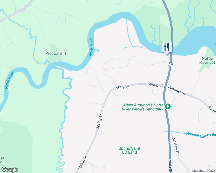 map of restaurants, bars, coffee shops, grocery stores, and more near 40 Riverside Circle in Marshfield