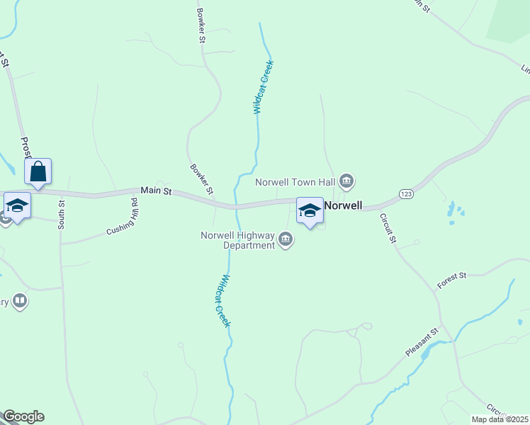 map of restaurants, bars, coffee shops, grocery stores, and more near 296 Main Street in Norwell