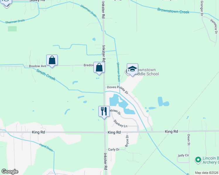 map of restaurants, bars, coffee shops, grocery stores, and more near 20248 Doves Pointe Drive in Brownstown Charter Township