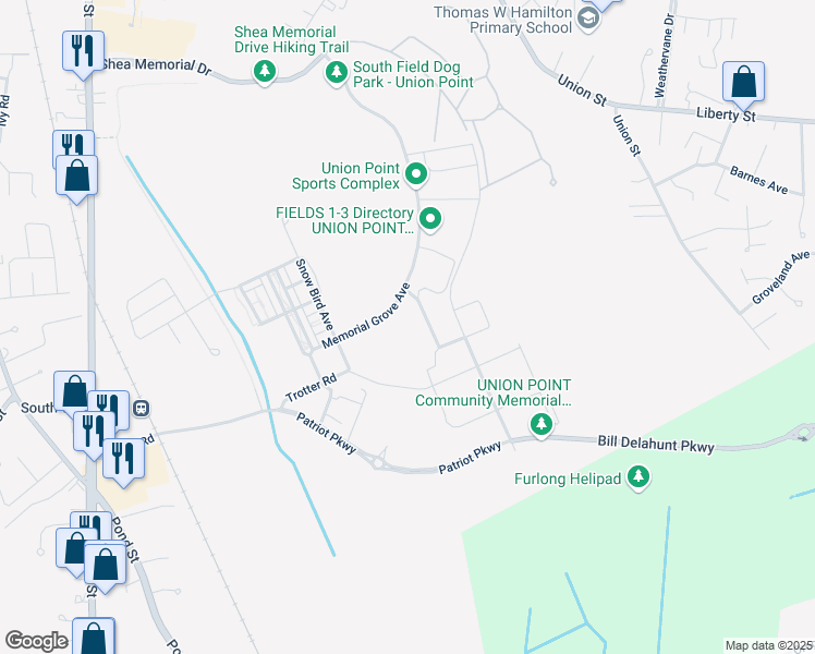 map of restaurants, bars, coffee shops, grocery stores, and more near 26 Memorial Grove Avenue in Weymouth