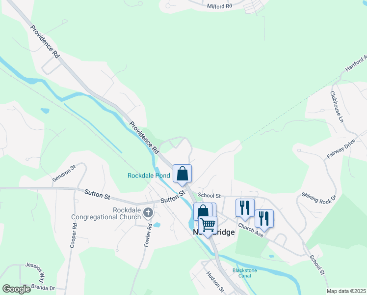 map of restaurants, bars, coffee shops, grocery stores, and more near 85 Beaumont Drive in Northbridge