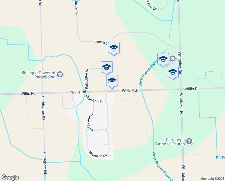 map of restaurants, bars, coffee shops, grocery stores, and more near 7525 Willis Road in Ypsilanti
