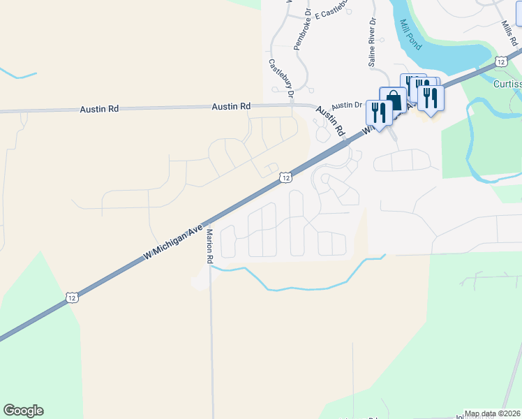 map of restaurants, bars, coffee shops, grocery stores, and more near 53 Salem Circle in Saline