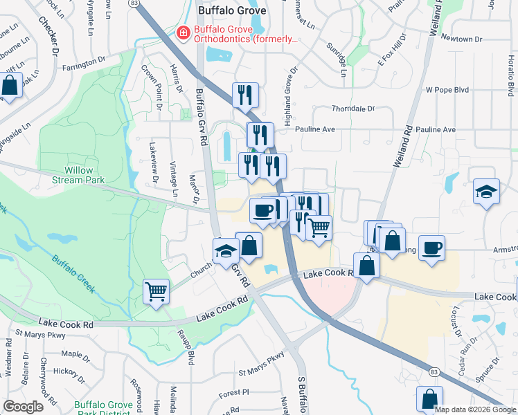 map of restaurants, bars, coffee shops, grocery stores, and more near in Buffalo Grove