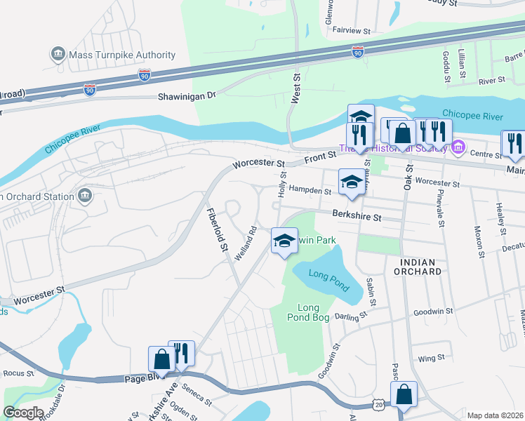 map of restaurants, bars, coffee shops, grocery stores, and more near 16 Holly Court in Springfield