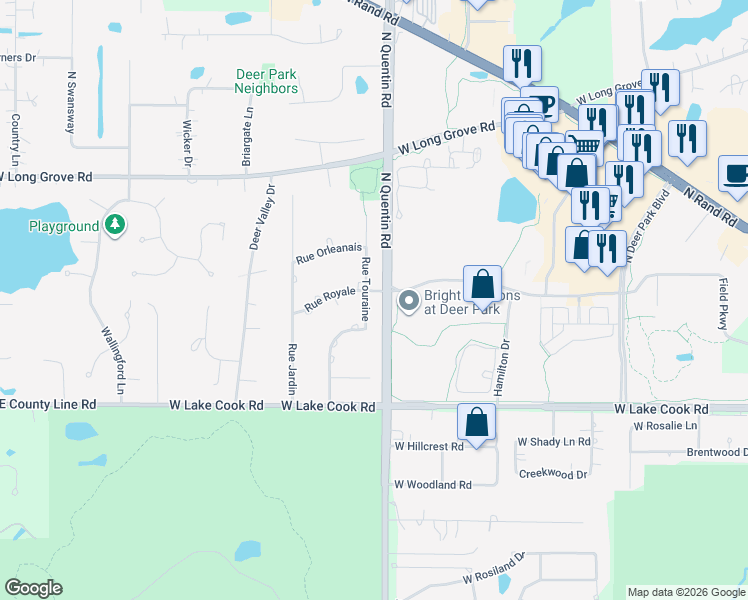 map of restaurants, bars, coffee shops, grocery stores, and more near 139 Rue Touraine in Deer Park