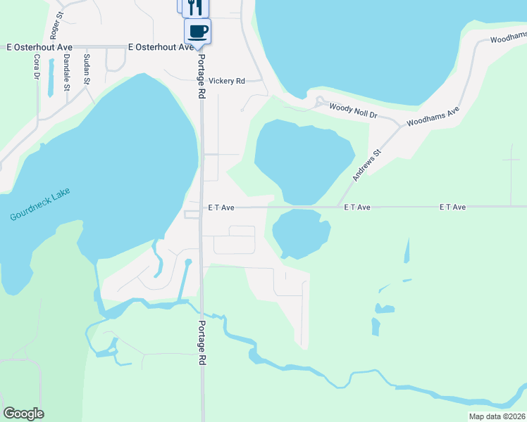 map of restaurants, bars, coffee shops, grocery stores, and more near 1946 Mandigo Avenue in Portage