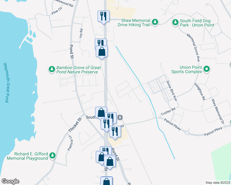 map of restaurants, bars, coffee shops, grocery stores, and more near 178 Stonehaven Drive in Weymouth