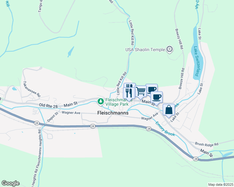 map of restaurants, bars, coffee shops, grocery stores, and more near 55 Little Red Kill Road in Fleischmanns