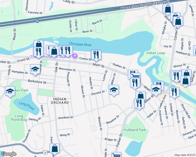 map of restaurants, bars, coffee shops, grocery stores, and more near 32 Montcalm Street in Springfield