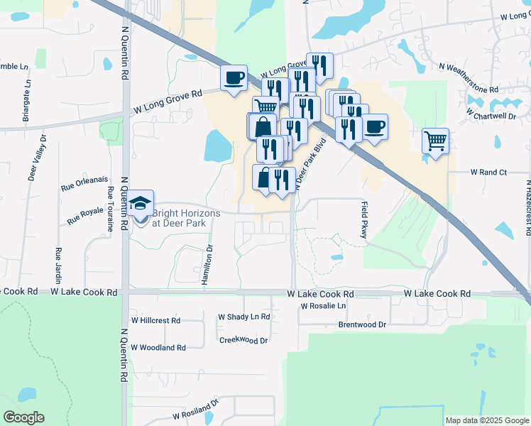 map of restaurants, bars, coffee shops, grocery stores, and more near 20530 North Rand Road in Deer Park
