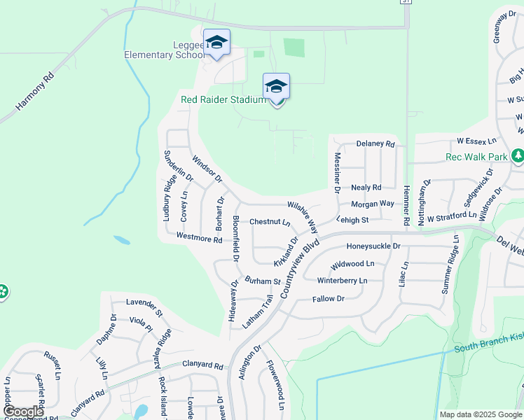 map of restaurants, bars, coffee shops, grocery stores, and more near 13805 Wilshire Way in Huntley