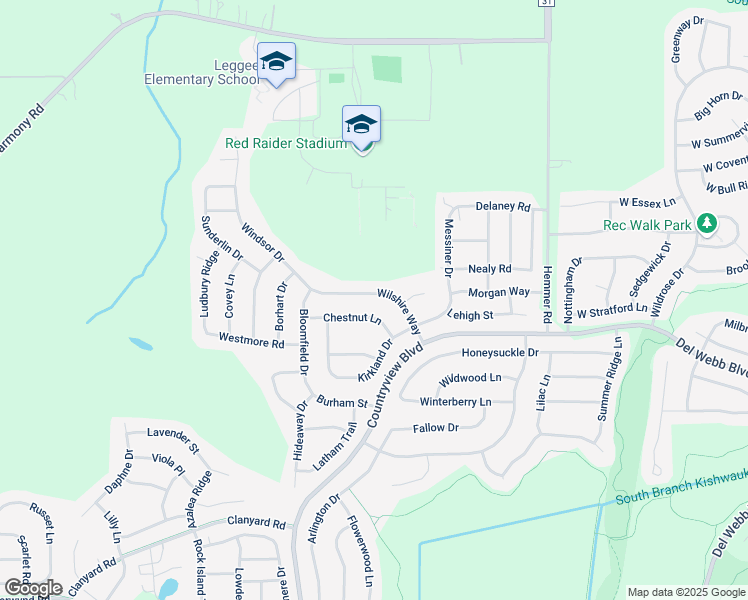 map of restaurants, bars, coffee shops, grocery stores, and more near 13725 Wilshire Way in Huntley