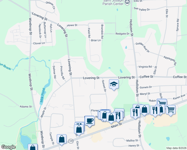 map of restaurants, bars, coffee shops, grocery stores, and more near 36 Lovering Heights in Medway