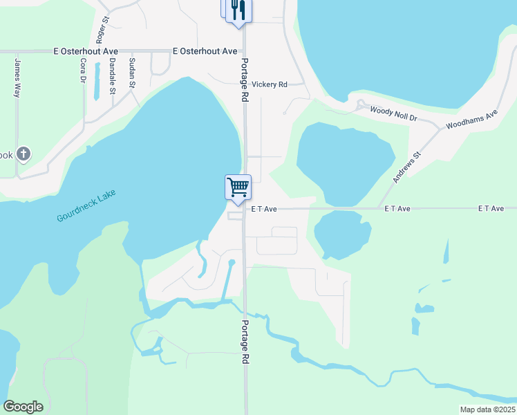 map of restaurants, bars, coffee shops, grocery stores, and more near 1692 Mandigo Avenue in Portage