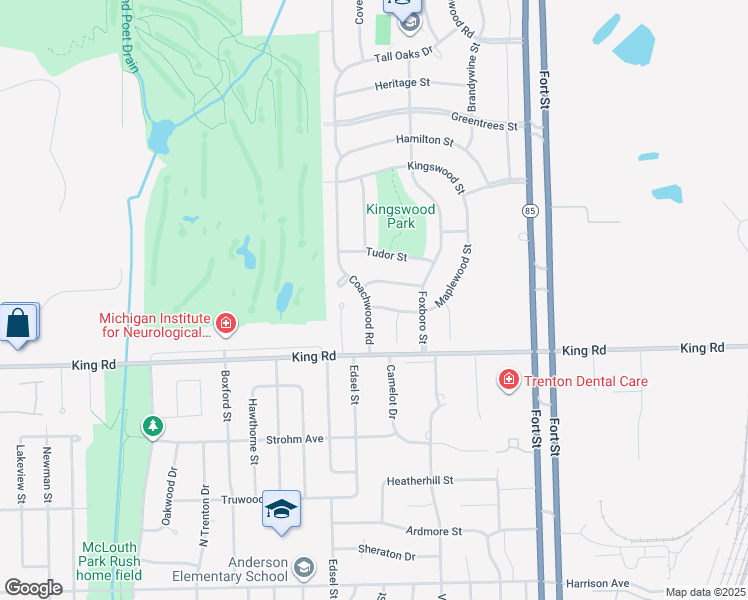 map of restaurants, bars, coffee shops, grocery stores, and more near 20676 Maplewood Street in Riverview