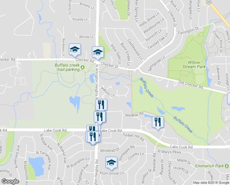 map of restaurants, bars, coffee shops, grocery stores, and more near 262 Appletree Court in Buffalo Grove