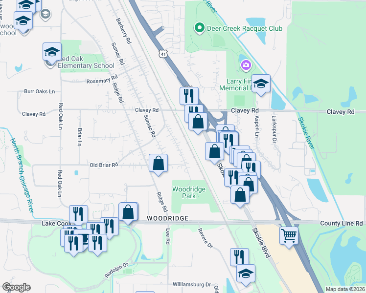 map of restaurants, bars, coffee shops, grocery stores, and more near 276 Barberry Road in Highland Park
