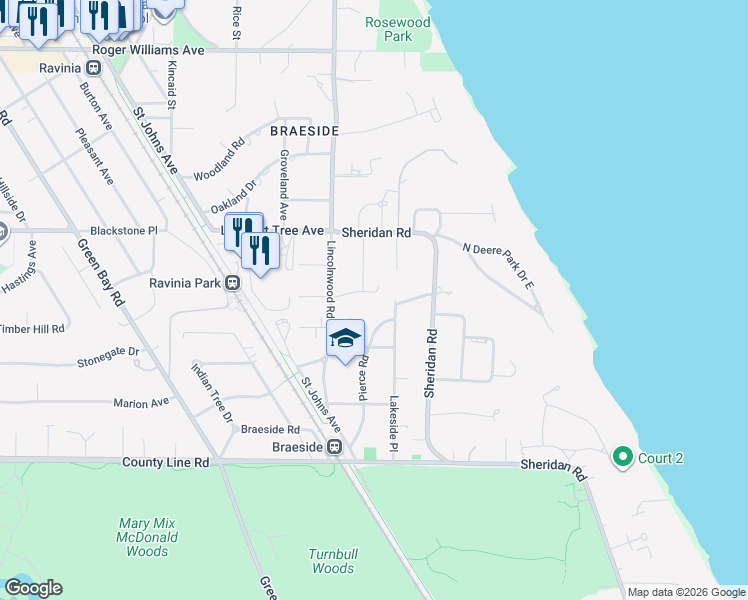 map of restaurants, bars, coffee shops, grocery stores, and more near 284 Delta Road in Highland Park