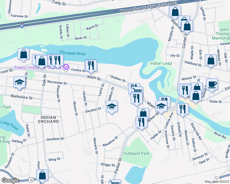 map of restaurants, bars, coffee shops, grocery stores, and more near 20 Beaudry Street in Springfield