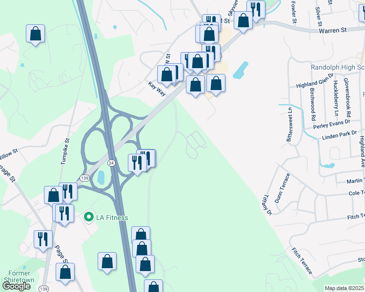map of restaurants, bars, coffee shops, grocery stores, and more near 402 Technology Center Drive in Stoughton