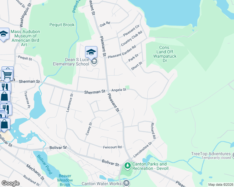 map of restaurants, bars, coffee shops, grocery stores, and more near 3 Elizabeth Street in Canton