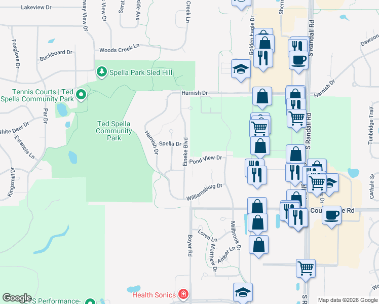 map of restaurants, bars, coffee shops, grocery stores, and more near 925 Eineke Boulevard in Algonquin