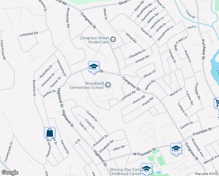 map of restaurants, bars, coffee shops, grocery stores, and more near 10 North Vine Street in Milford