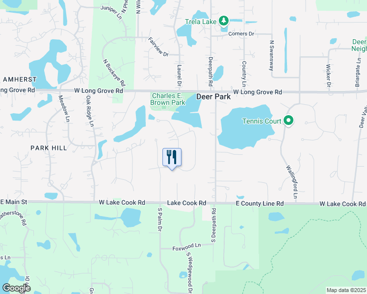 map of restaurants, bars, coffee shops, grocery stores, and more near 20245 Lea Road in Deer Park