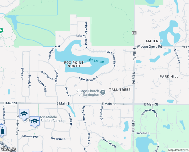 map of restaurants, bars, coffee shops, grocery stores, and more near 1510 Lake Shore Drive South in Barrington