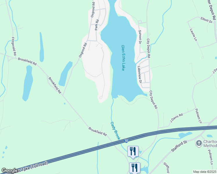 map of restaurants, bars, coffee shops, grocery stores, and more near 35 Hollywood Drive in Charlton