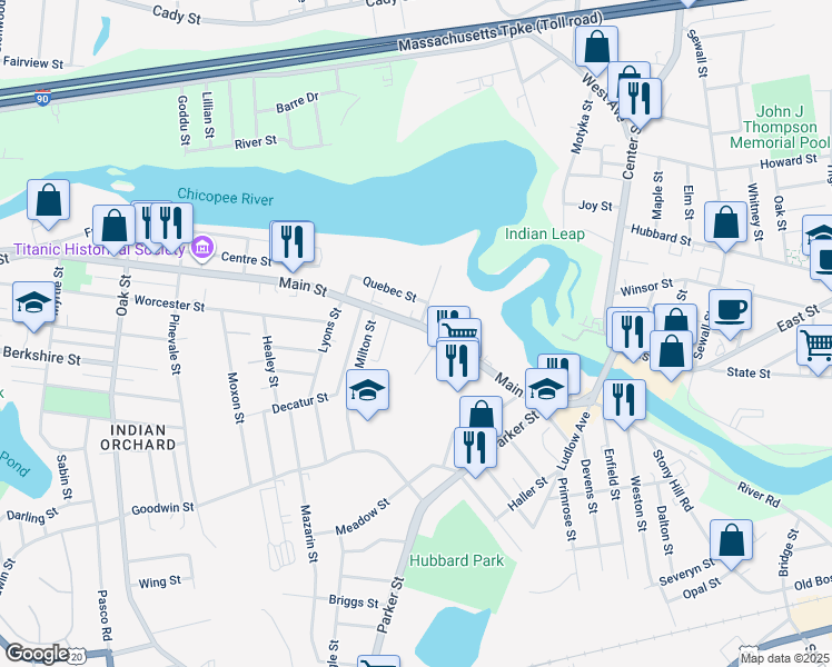 map of restaurants, bars, coffee shops, grocery stores, and more near 391 Main St in Springfield