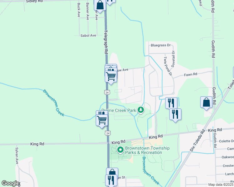 map of restaurants, bars, coffee shops, grocery stores, and more near 24855 Brownstown Court in Brownstown Charter Township