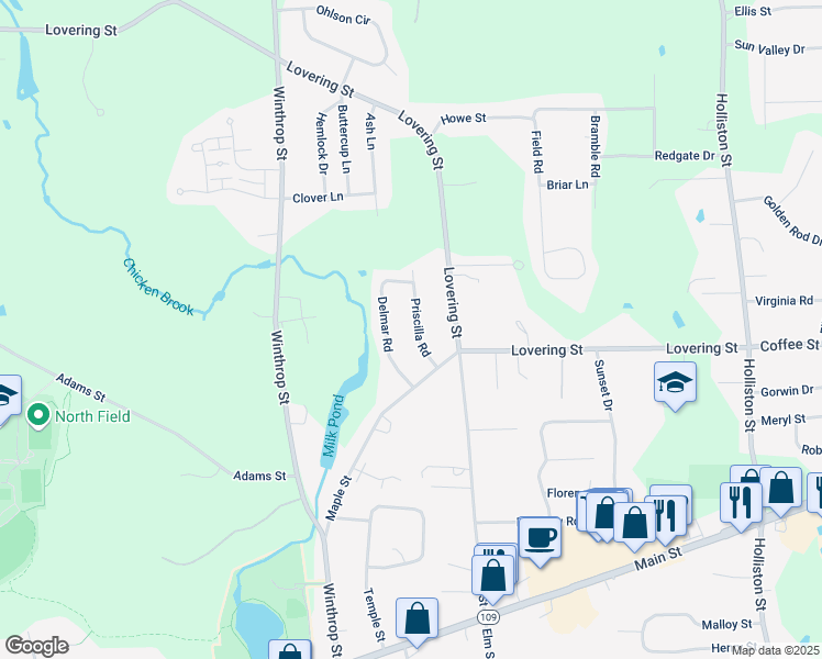 map of restaurants, bars, coffee shops, grocery stores, and more near 5 Priscilla Road in Medway