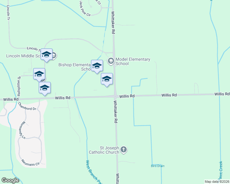 map of restaurants, bars, coffee shops, grocery stores, and more near 8006 Willis Road in Ypsilanti