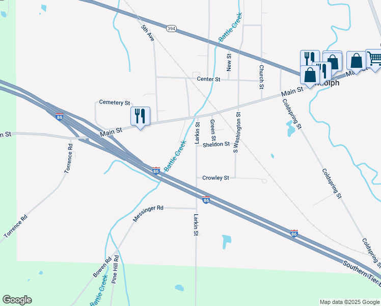 map of restaurants, bars, coffee shops, grocery stores, and more near 42 Larkin Street in Randolph