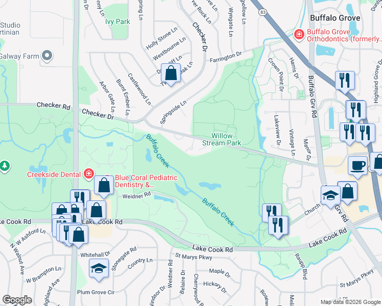 map of restaurants, bars, coffee shops, grocery stores, and more near 794 Old Checker Road in Buffalo Grove